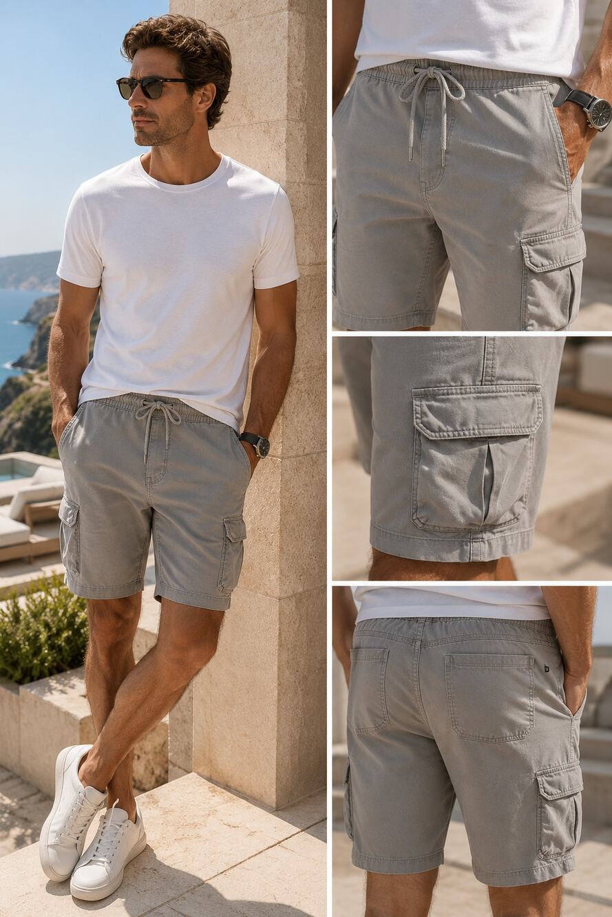 James Perse Men's Light Gray Drawstring Cargo Shorts Sz 3/L Stretch Utility